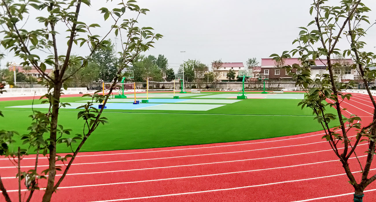 淮南寿县体育公园，透气型跑道+硅PU球场+休闲草坪+EPDM塑胶